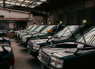 Black Taxis Parked Row 1